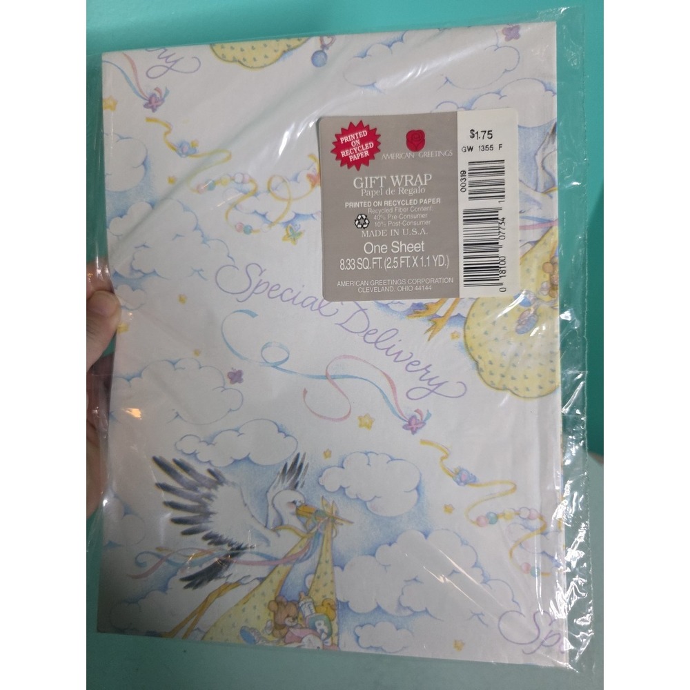 American Greeting Gift Wrap Stork Baby Special Delivery